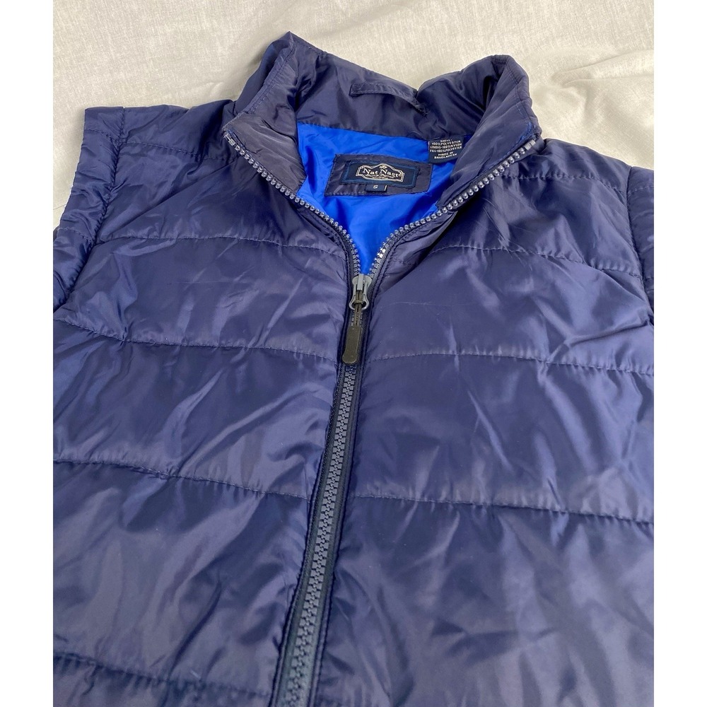 Nat Nast Men's Puffer Vest Small Navy Blue Quilted Zip Front Pockets